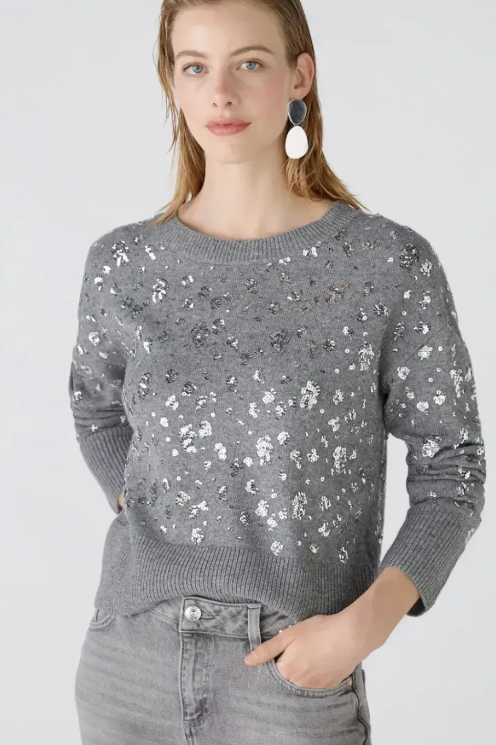 Oui Jumper Sparkles grey