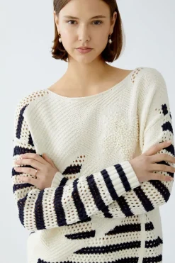 Oui Jumper white blue