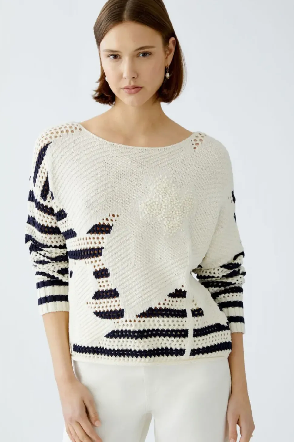 Oui Jumper white blue