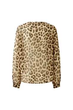 Oui Leopard Blouse camel grey