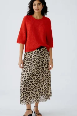 Oui Leopard Skirt Camel grey