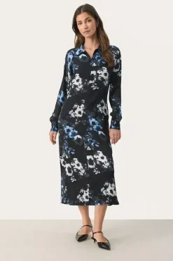 Part Two Dress Lamiya navy blurred flower