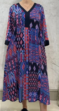 Sahara Diamond Geo Patchwork Dress multi
