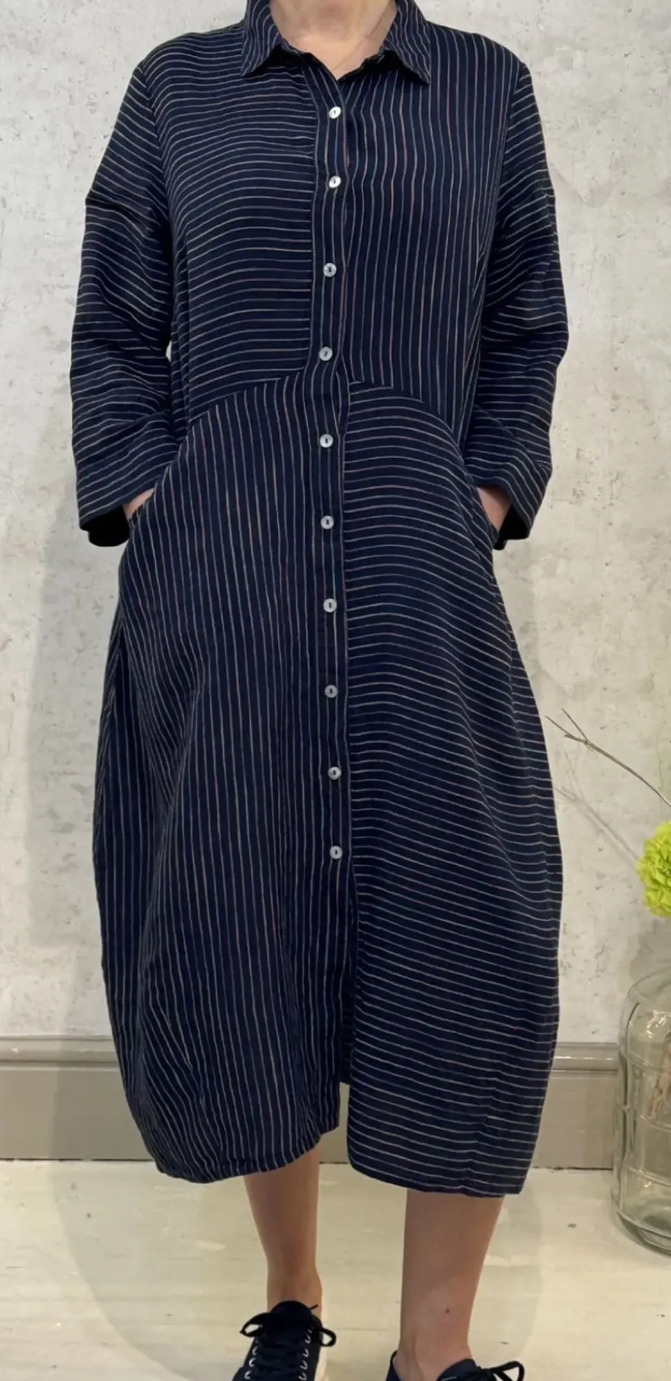 Sahara Linen Space Dye Shirt Dress navy