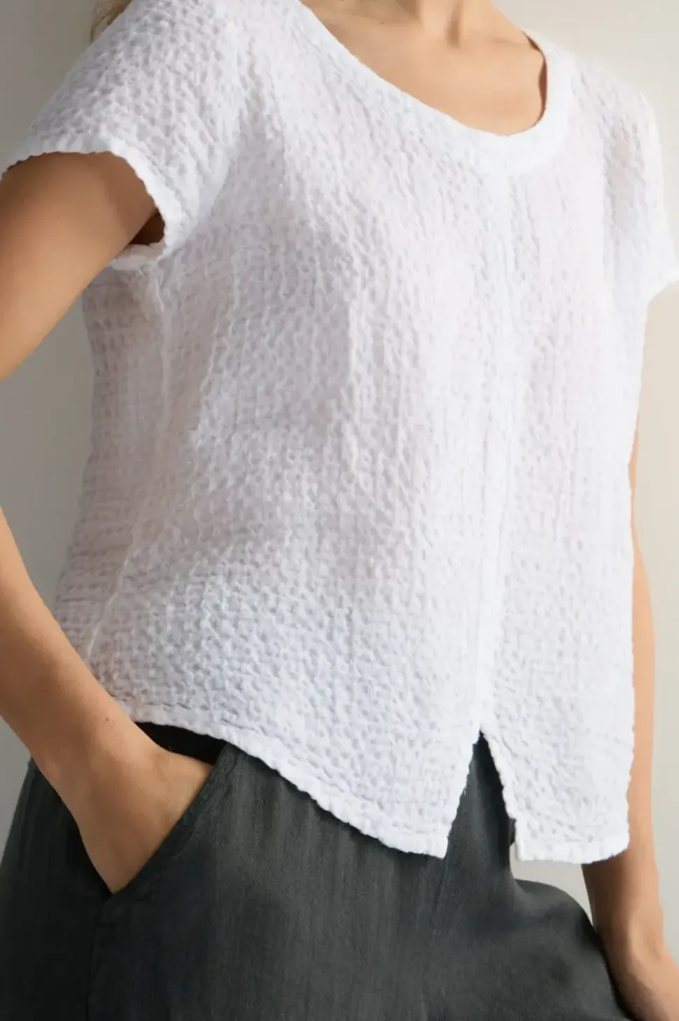 Sahara Waffle Linen Top white