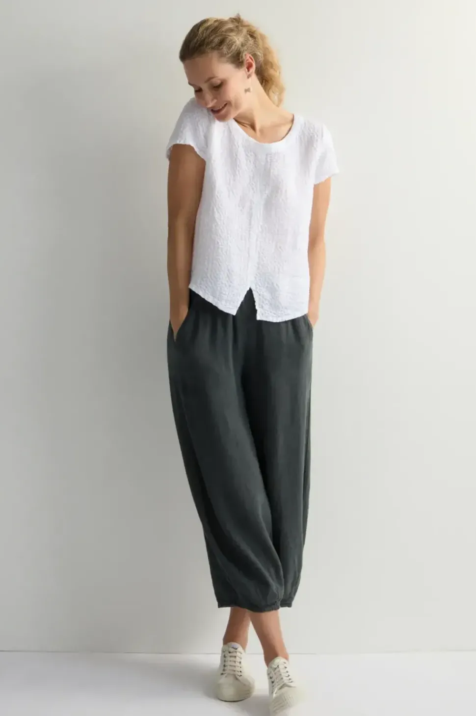 Sahara Waffle Linen Top white